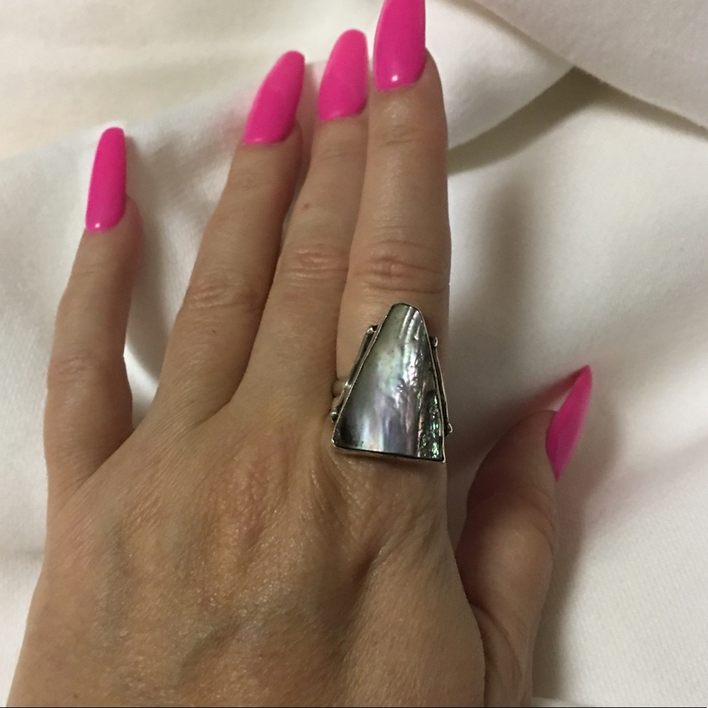 Sterling silver abalone shell ring, size 6